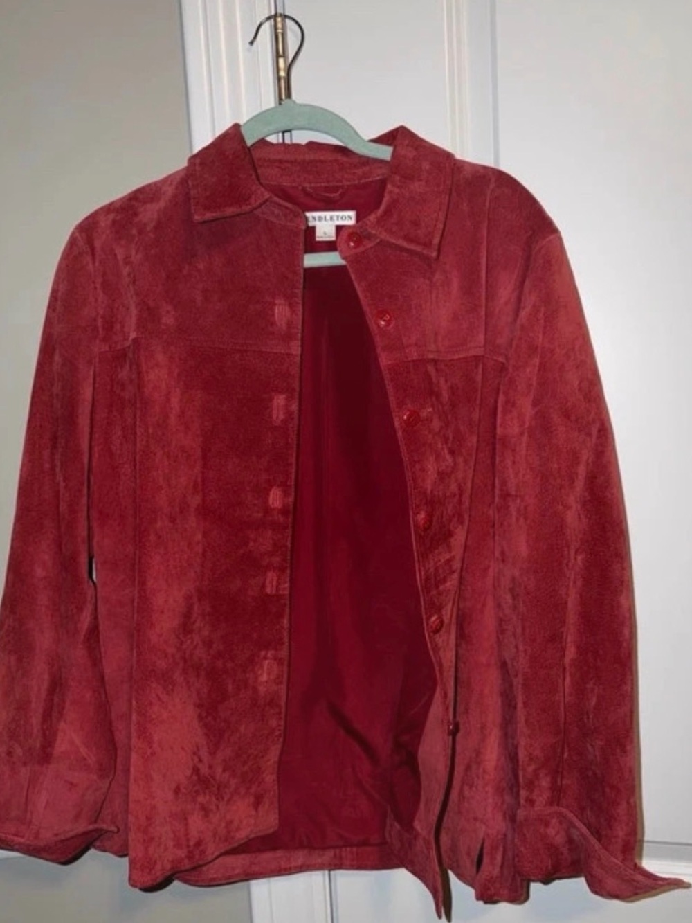 Pendleton Red Suede Button-Front Jacket - Picture 3 of 5
